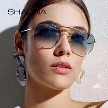 SHAUNA, ретро Квадратные Солнцезащитные очки, мужские, брендовые, дизайнерские, Двойные мосты, модные, с зеркальным покрытием, солнцезащитные очки для женщин