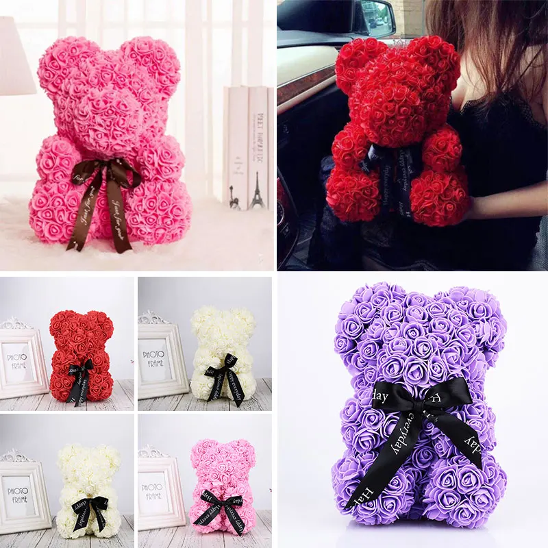 

23Cm Foam Bear Of Roses Bear Rose Flower Artificial New Year Gifts For Women Valentines Gift