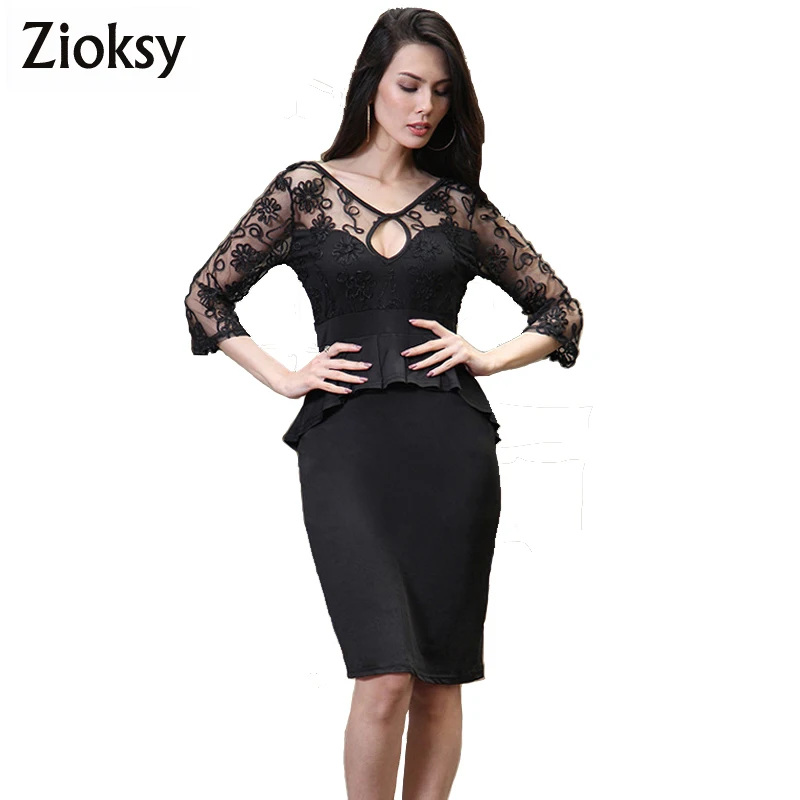 

Zioksy 2017 Fashion Women Sexy Summer Dress V-neck Three Quarter Sleeves Patchwork Lace Dress Bodycon Party Dress