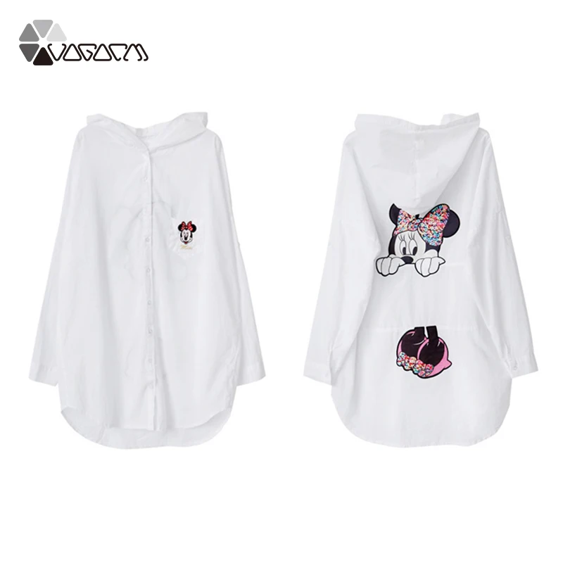 

Minnie Mickey Mouse Summer Sun Protection Women Clothes Transparent Plus Size Shirt Beach Sunscreen Cover-Ups Blouse Femme Smock