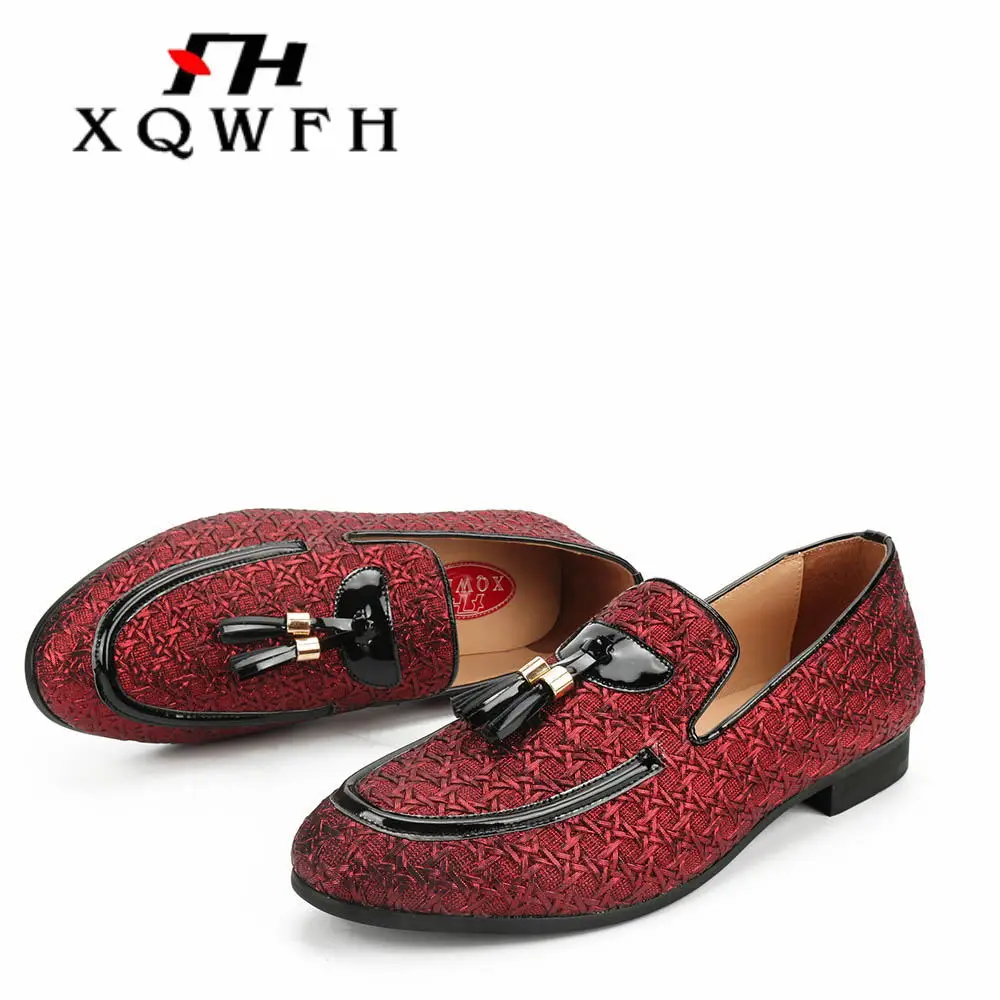 XQWFH Men Wedding And Party Shoes Luxury Brand Braid Leather Casual Driving Men Loafers