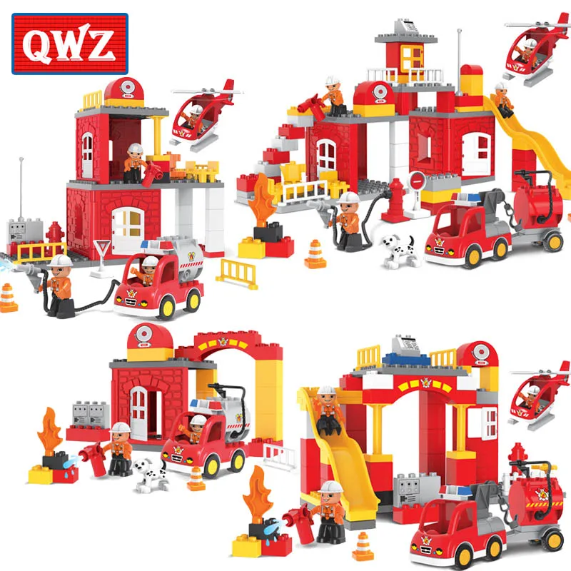 QWZ новая пожарная станция Duplos большого размера модель пожарного двигателя