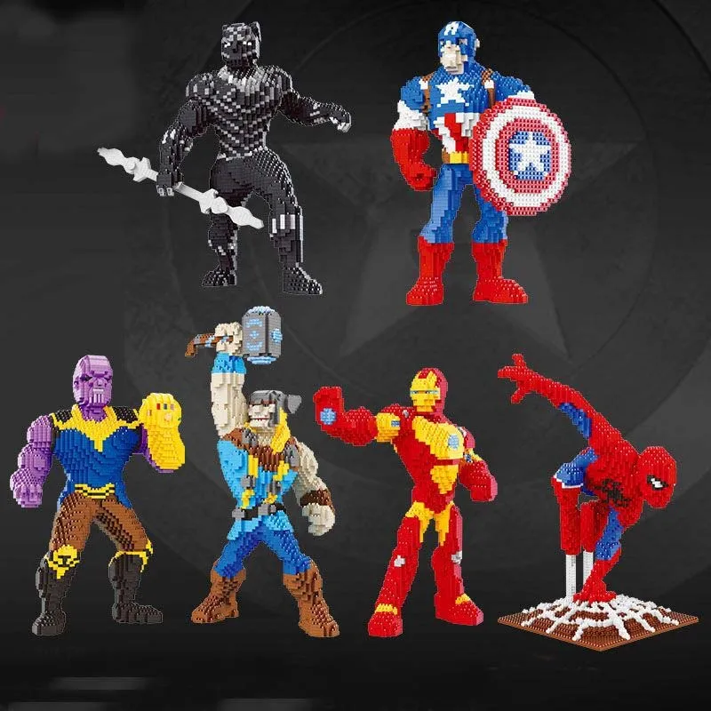 

Marvel Avengers Super Hero Spiderman Black Panther Thanos Alien DIY Micro Diamond Nano Blocks Brick Mini Building Toy no Box