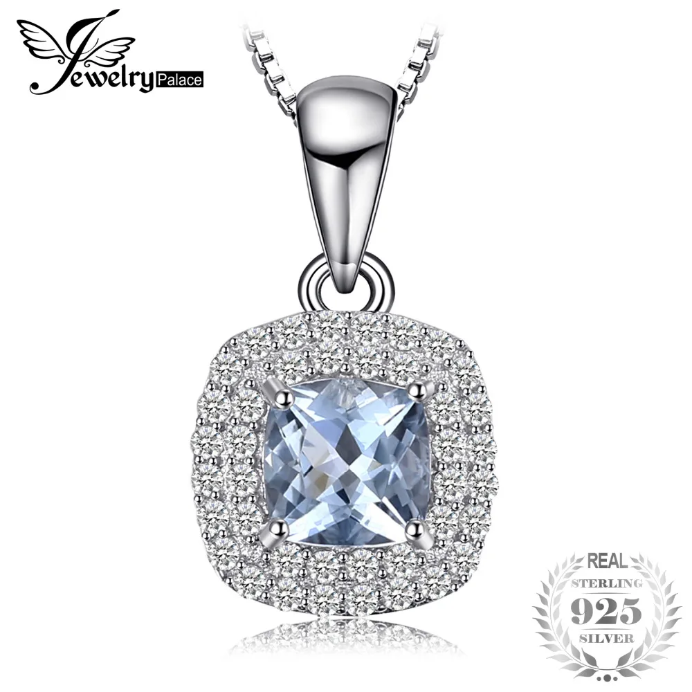

JewelryPalace Cushion Cut Natural Aquamarine Pendant 925 Sterling Silver Pendant Fashion Jewelry for Women