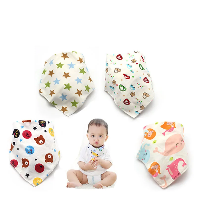 

Triangle Baby Bibs Double Layers Cotton Cartoon Animal Bandana Scarf Infant Toddler Feeding Burp Cloths
