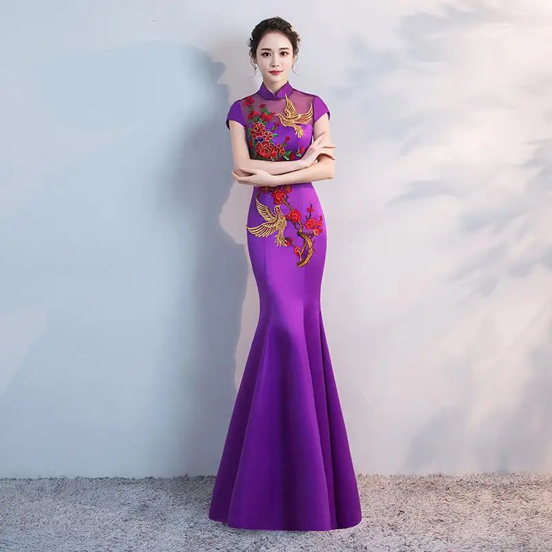 Белый китайский стиль невесты свадебное Qipao восточный женский длинный тонкий русалка платье Vestidos новинка короткий рукав Cheongsam - Цвет: Style 4