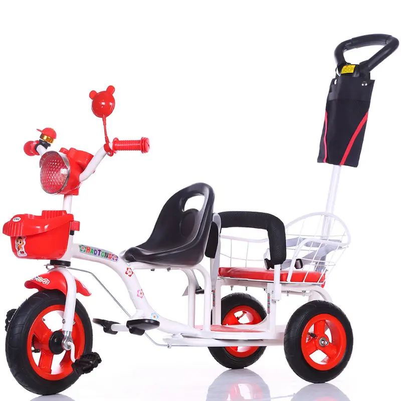 Детская тележка с 3 колесами и задней толкателем, ходунки из высокоуглеродистой стали, трехколесный велосипед с надувным резиновым Колесом - Цвет: 1