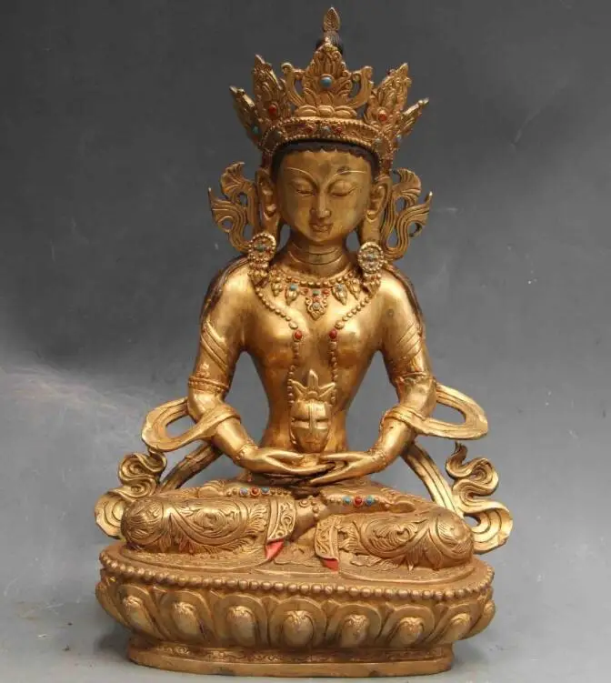 

song voge gem S7137 chinese Buddhism folk Bronze Copper longevity Bodhisattva Amitayus Buddha Statue