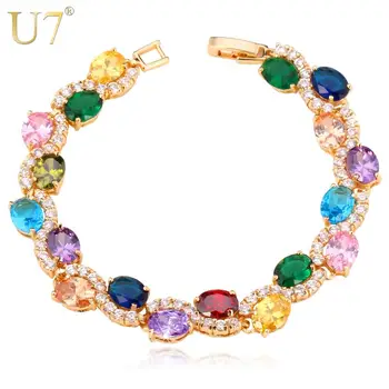 

U7 Luxury Crystal Tennis Bracelet Charm Jewelry Gold Color AAA Cubic Zirconia Bracelets & Bangles For Women Birthday Gift H500