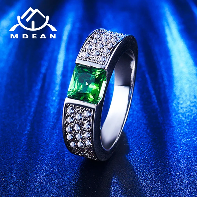 MDEAN Rings for Women Green White Gold Color Women Rings AAA Zircon Jewelry Wedding Fashion Size5 6 7 8 9 10MSR210