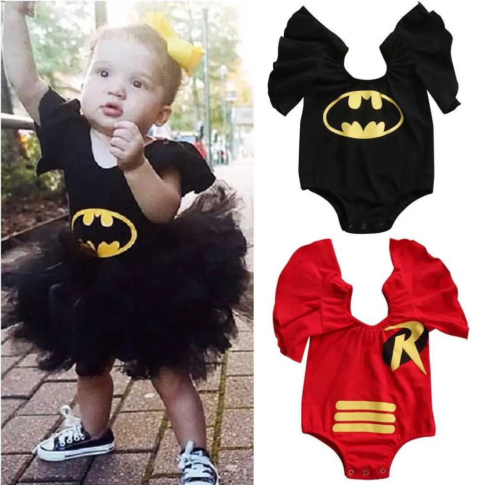 Combinaison d'été à manches volantes | Vêtements pour enfants, nouveau-né, Batman, design de dessin animé, costume de corps, vêtements pour femmes