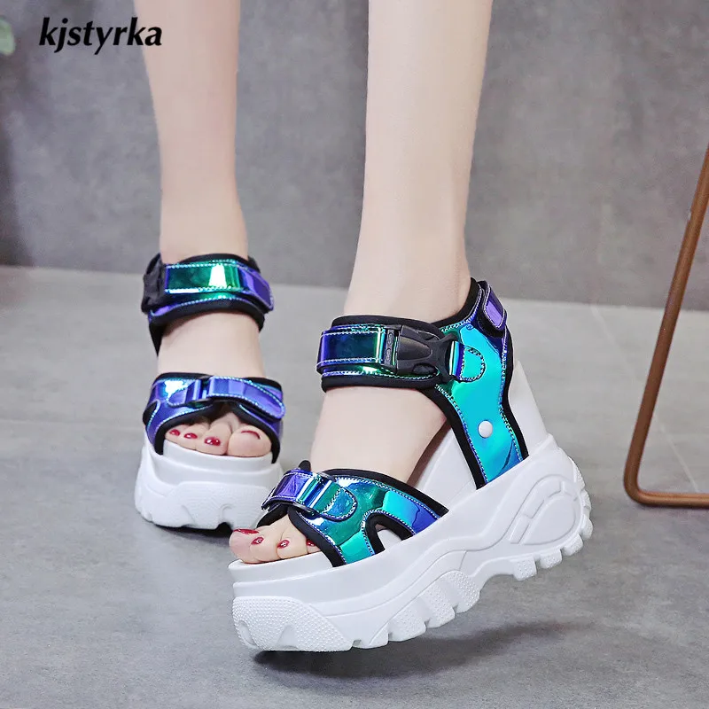 

dazzing color shoes hook-loop women sandals platform Fashion leisure Summer wedges Sandals open toe thick sole sandalia feminina