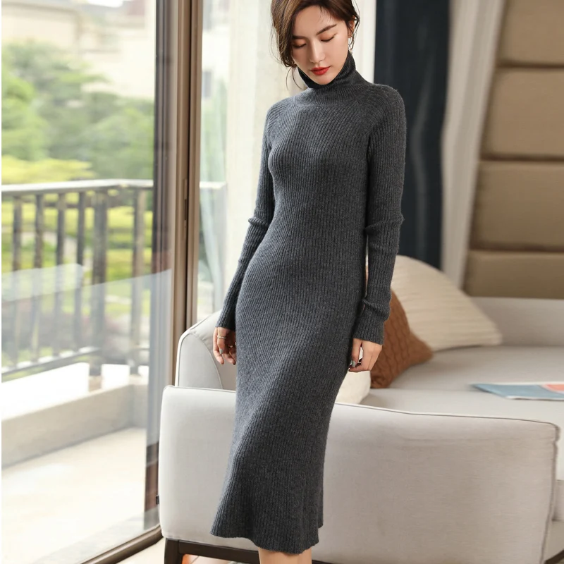 Women's Dresses Sweater Long Style Slim Fit Jumpers 100% Pashmina knitting Pullovers Hot Sale Big Longer Pure Cashmere Knitwear Sweaters
