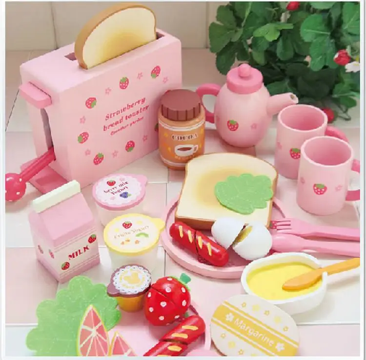 Baby Pretend Play Wooden strawberry bread Healthy Breakfast Wooden Play