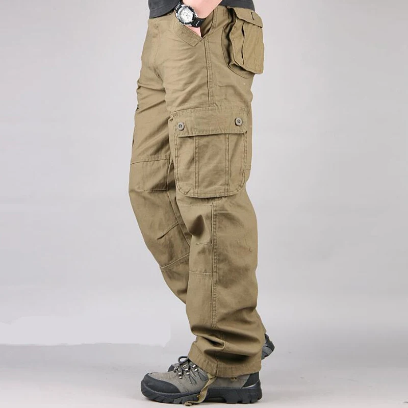 Хлопковые мужские брюки карго с несколькими карманами, военные спортивные свободные прямые длинные брюки, мужские высококачественные тактические армейские брюки