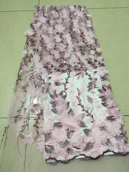 

African Tulle Lace Fabric 2018 African French Lace Fabric Purple 3 D Flowers Sequins Nigerian Embroidery Tulle French Lace