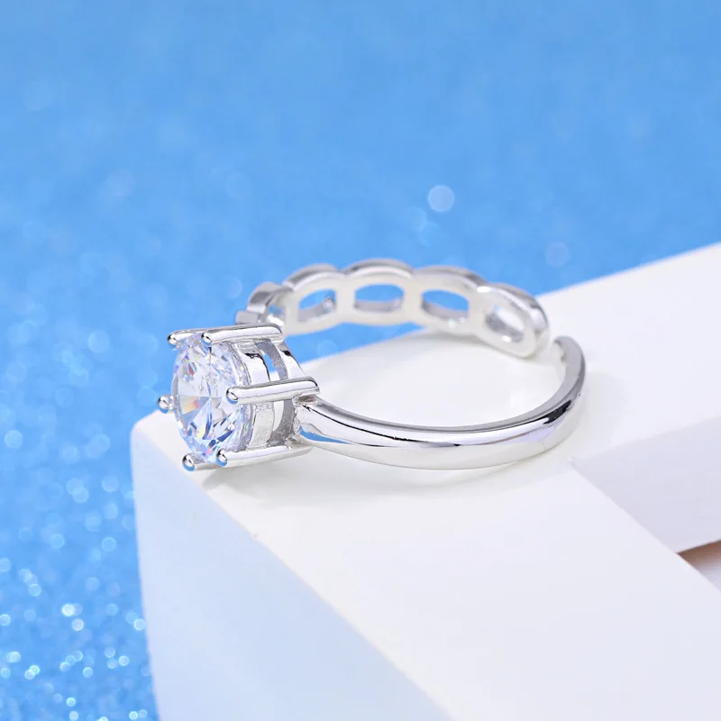 Free Shipping 1Pcs Jewelry Ring For Women Silver-color Austrain Crystal Hollow Circle Adjustable Ring Size Engagement Rings