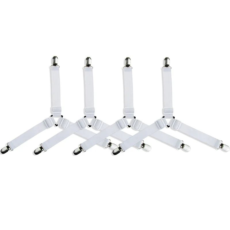 

White 4pcs Adjustable Bed Sheet Clips Cover Grippers Holder Mattress Duvet Blanket Fastener Straps Fixing Slip-Resistant Belts