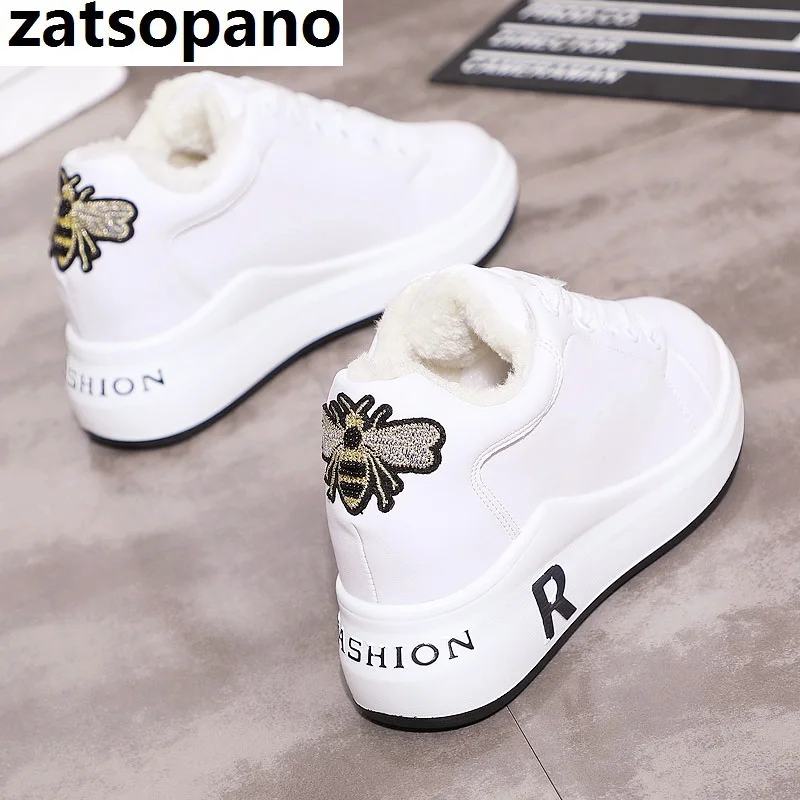 Zatsopano/Новая модная зимняя обувь; женские кроссовки; теплые плюшевые зимние женские кроссовки на толстой подошве; женская брендовая хлопковая обувь