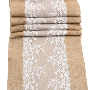 

Burlap Table Runners Lace Hessian Burlap Fabric Rolls for Rustic Country Weddings Party Dining Decorations and Crafts