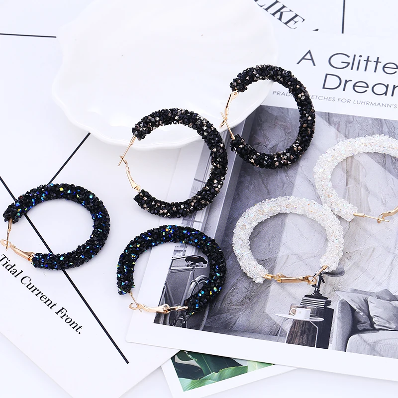 

HOCOLE Korean Crystal Hoop Earring Female Fashion Gold Round Large Rhinestone Drop Earrings For Women Charm Jewelry Party Gifts