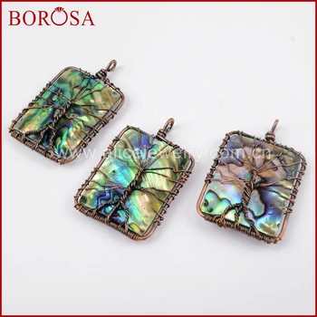

BOROSA Wholesale Rectangle Abalone Shell Wire Wrap Pendant Bead,Druzy Pendant Jewelry for Necklace Making for Women WX575