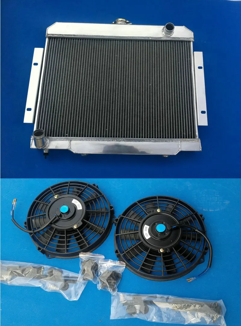 3 ROWS ALUMINUM RADIATOR + FANS for 1970 1985 Jeep CJ CJ5 CJ6 CJ7 3.8L