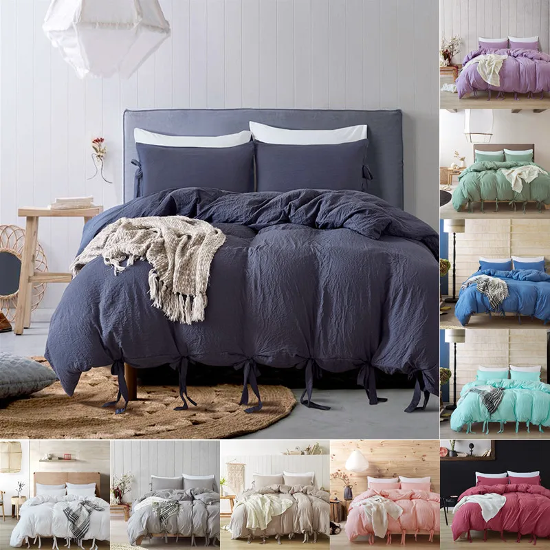 

Solid Color Bedding Duvet Cover 3pcs/Set 100% Polyester Washed Cotton Quilt Cover Pillowcase Textiles for living room US/UK Size