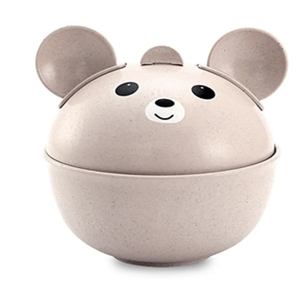 

Cute Cartoon Animal Dish Baby Feeding Bowls Natural Wheat Straw Cute Children's Drop-Proof Hot Bowl Spoon Fork Set Pink Y1