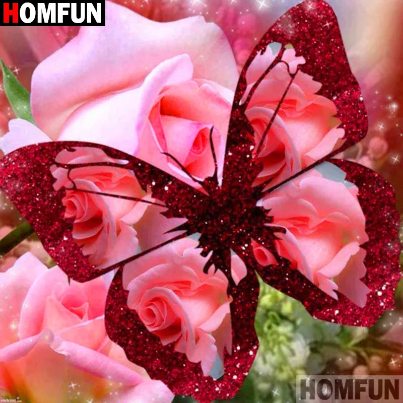 HOMFUN Full Diamond Embroidery &quotFlower butterfly&quot Painting Cross Stitch Patterns Rhinestone Unfinished Home Decor A19944 | Дом и сад