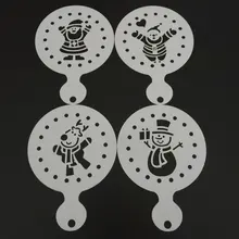 AMW 4pcs Plastic Christmas Cookie Stencils Coffee Cupcake Mould Cake Decorating Tools