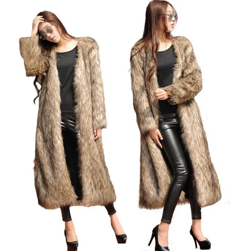 

S-6XL European and American New Women Faux Fur Long Trech Coat imitation Fox fur Coat Women Winter Clothes