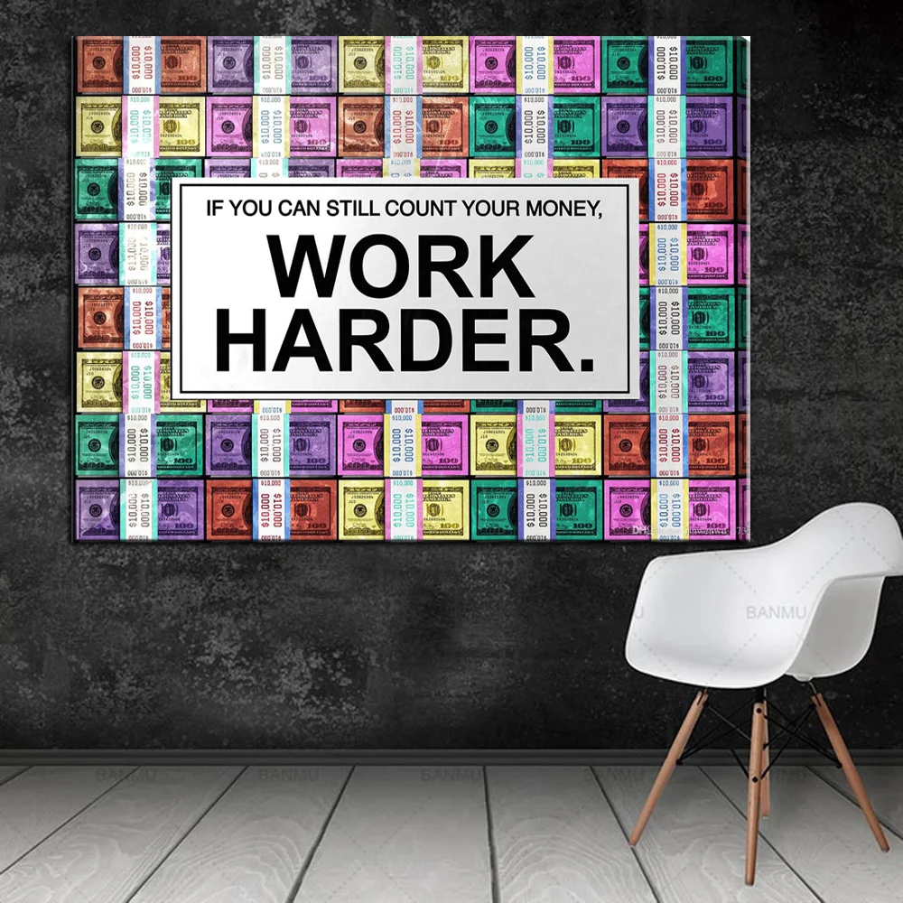 

Drop Shipping Canvas Pictures Poster Work Hard Modern Wall Art Prints Picture Abstract Canvas Paintings Posters Office Decor