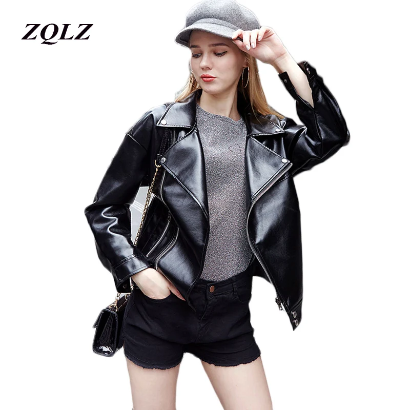 

Zqlz New Arrival 2019 Brand Spring Autumn Motorcycle Leather Jackets Leather Jacket Women Leather Coat Slim Pu Jacket Leather