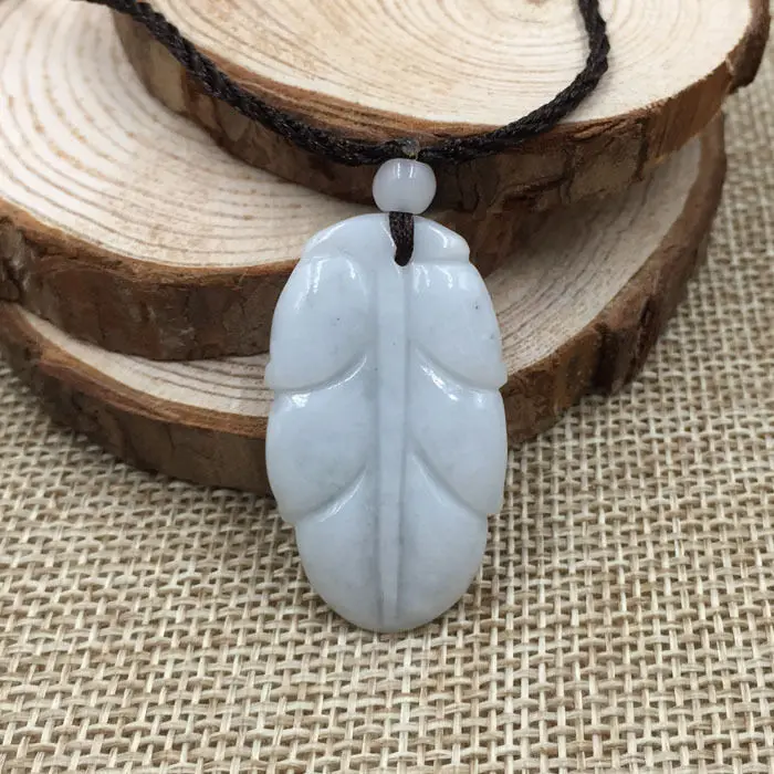 

Hand-carved Leaf Certified Grade A Genuine Natural Green Jadeite Jade Pendant 27