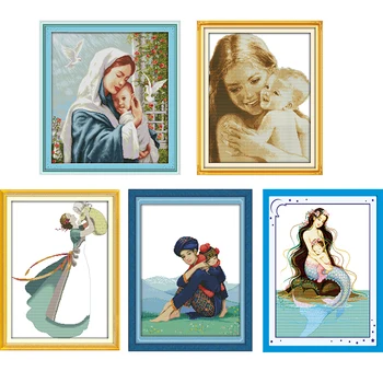 

Joy Sunday The Fierceness Love of Mother and Son Patterns DIY Handmade DMC 14ct and 11ct Cross stitch kit Printed Needlework