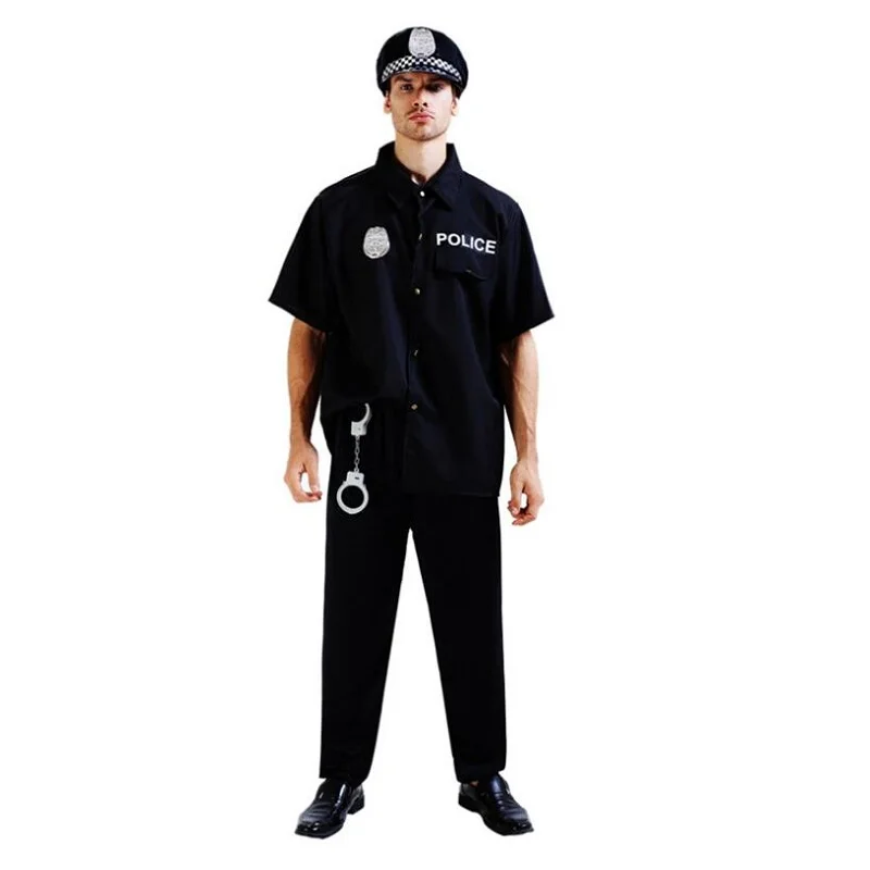 Free Shipping New Arrival Halloween Cosplay Black Policeman Uniform Men