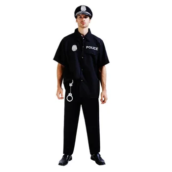 

Free Shipping New Arrival Halloween Cosplay Black Policeman Uniform Men Adult Game Costume Performance Wear with Hat