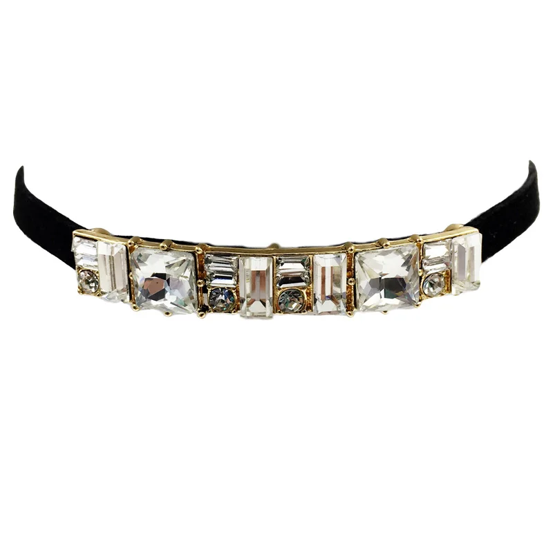 LEMOER Luxury Geometric Crystal Gem Chokers Necklaces with Black Velvet