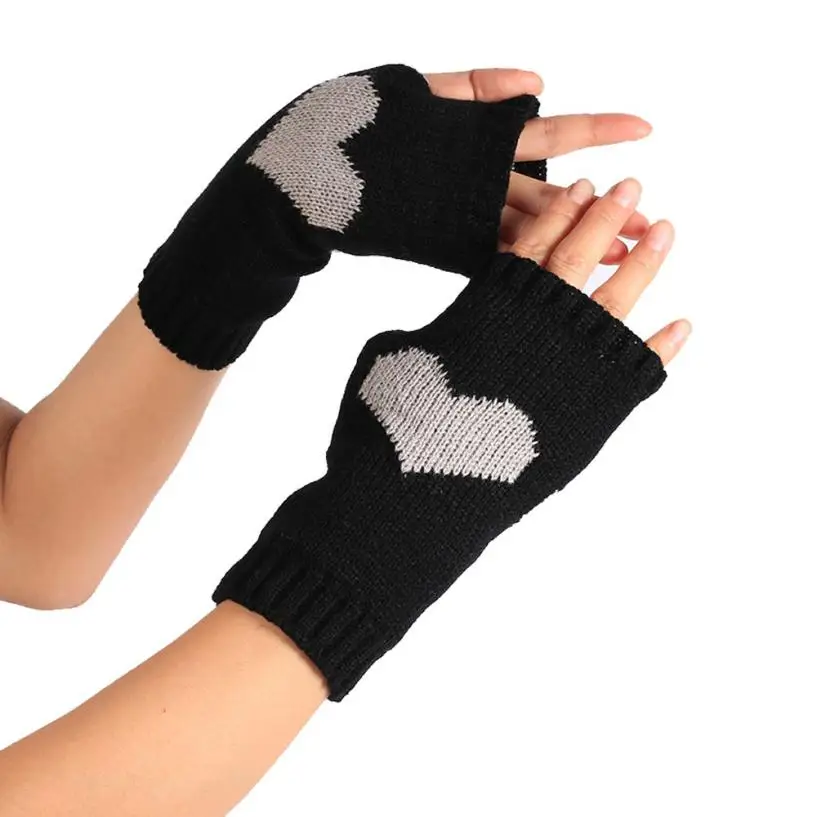 Зимние наручные руки теплые, вязаные длинные перчатки, варежки без пальцев мото-перчатки без пальцев женские перчатки Luvas de inverno - Цвет: Black