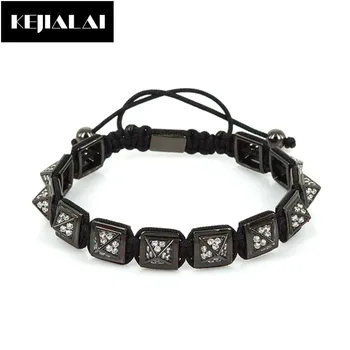 

Famous Brand Men Bracelet Square Shape Spikes Braiding Macrame Bracelet 10*10*8mm Square Beads with White CZ Punk Rock Jewelry