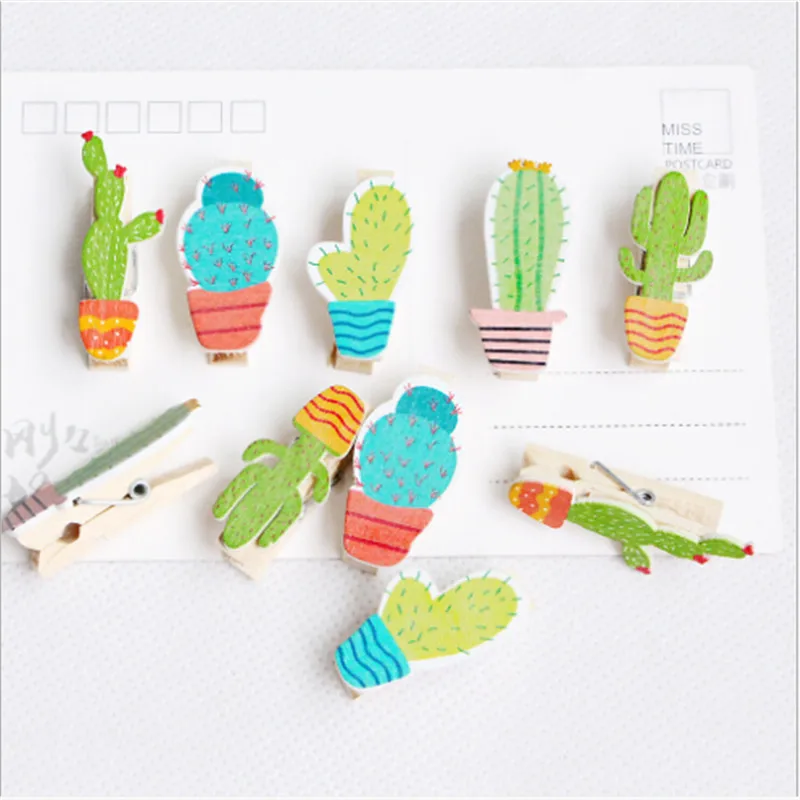 

10pcs Fashion Cute Cactus Wooden Pegs Photo Clips Pins Note Memo Card Holder For Wedding Party Decoration
