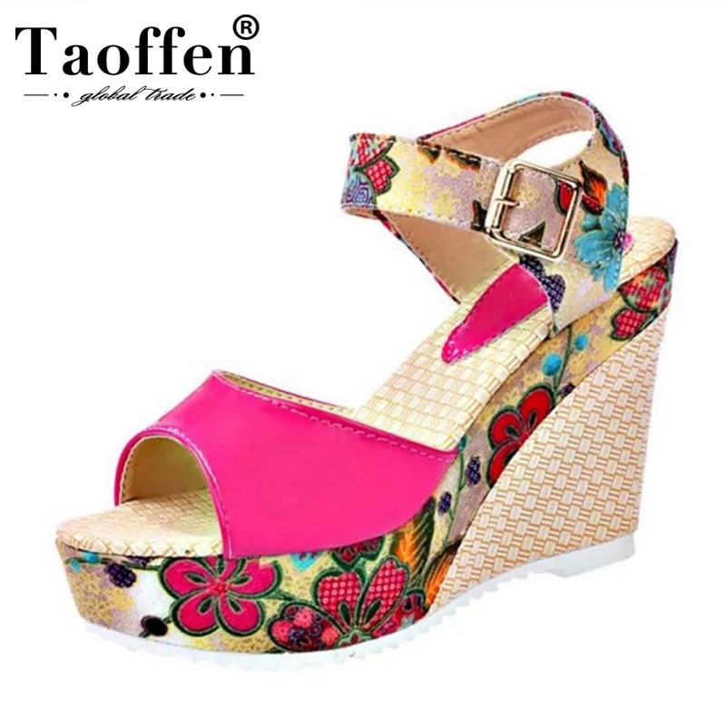 

TAOFFEN Women Sandals Summer Platform Wedges Casual Shoes Woman Floral Super High Heels Open Toe Slippers Sandalias Zapatos Muje