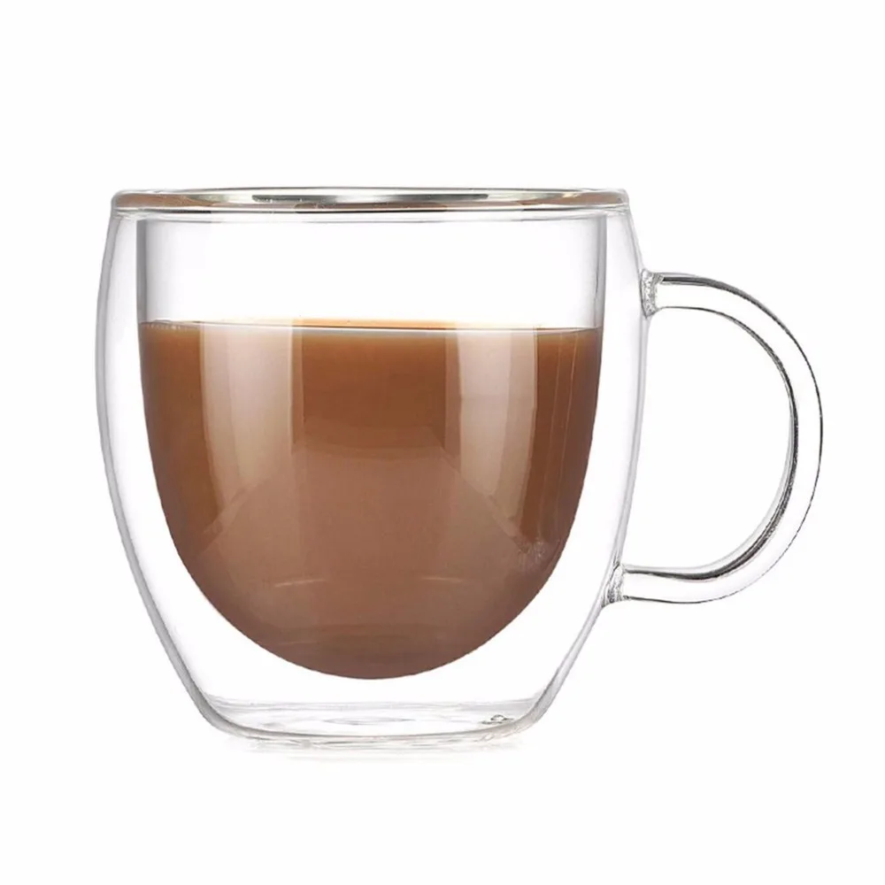 150ML Double Layers Coffee Mug With Handle Heat Insulation Drinking Cup Milk Tea Cup Transparent Drinkware Great Gift