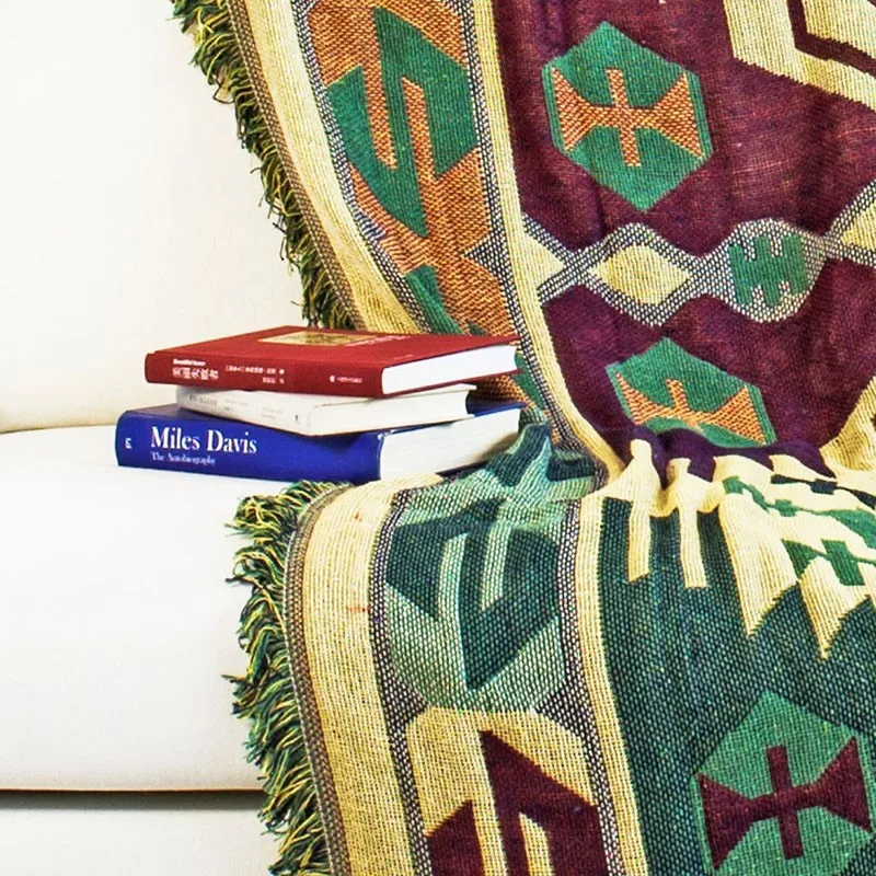 Винтаж Ленточки темно-зеленый Плетеный мягкий диван одеяла, покрывала диван крышка чехол для стула, стола крышка картина из 5 частей 180x220 см