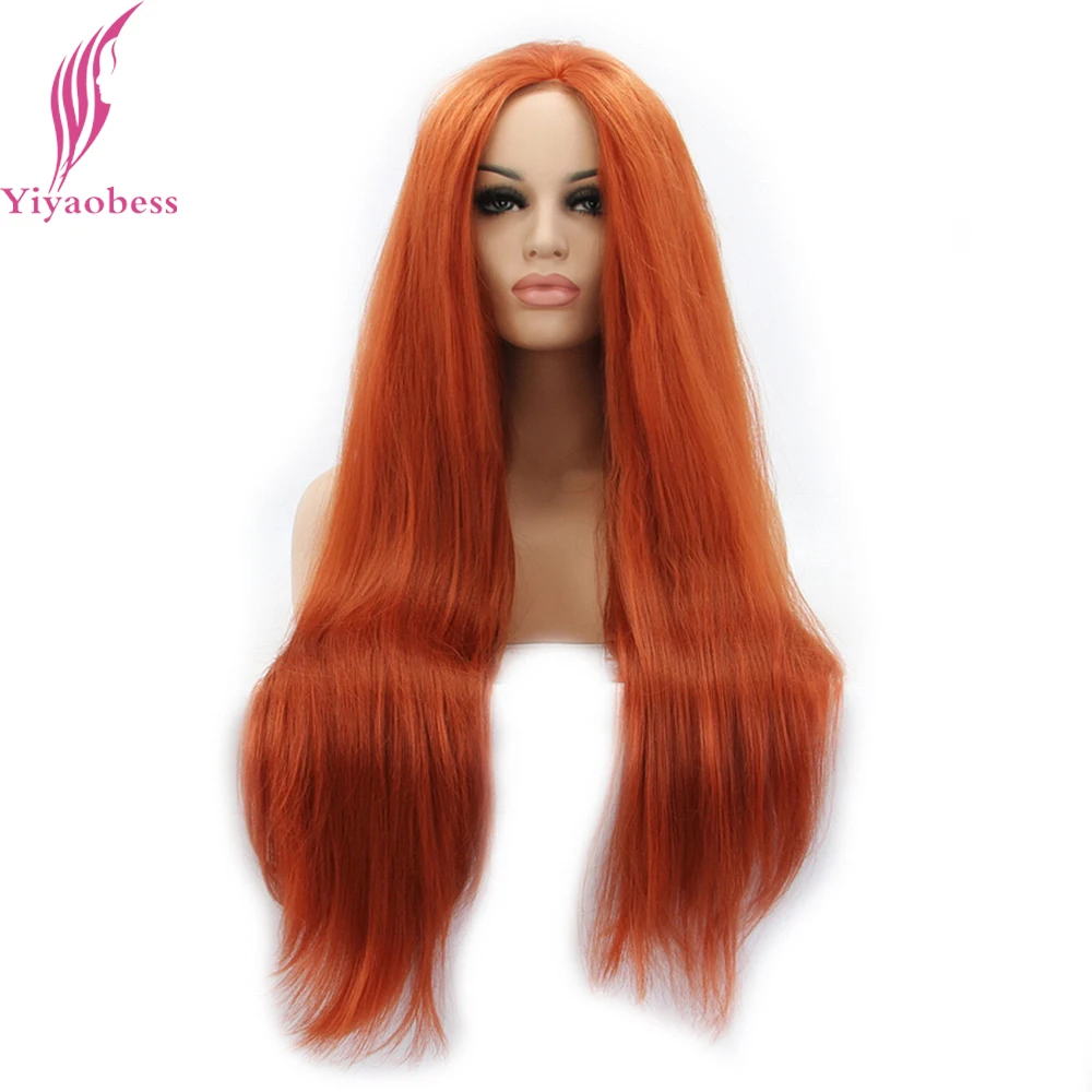 Image Yiyaobess Straight Synthetic Lace Front Wig Long Orange Hair Heat Resistant African American Lace Frontal Wigs For Women