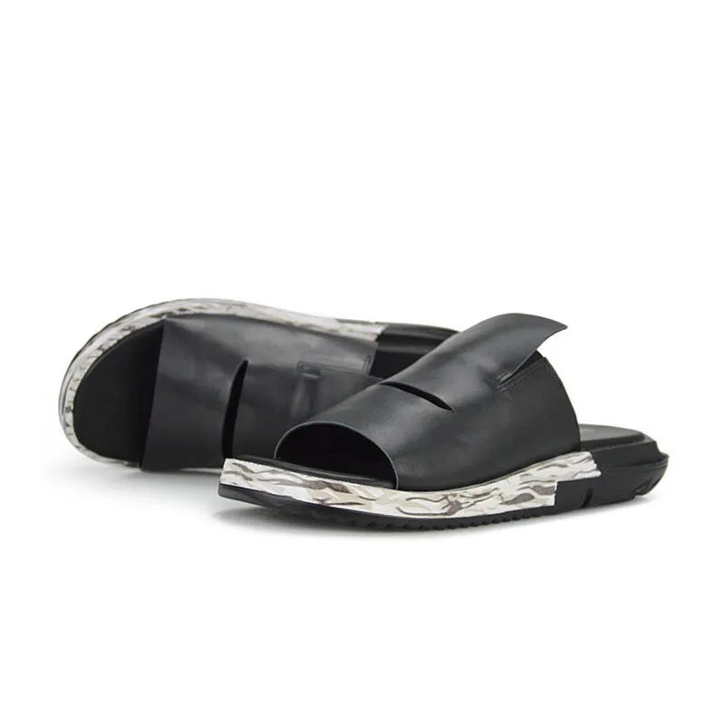 La 45 On Fondo Tamaño Sandalias Grande Genuino Marca Planos Hombres Zapatos Cuero Estilo Nueva Calidad Slip Hombre De Grueso Moda Alta white Black Coreano Casuales Bnq7UWRdd