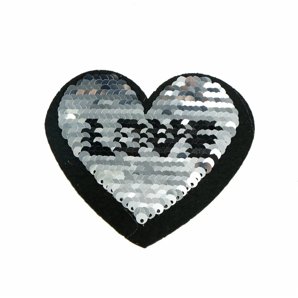 New 1Pc Love Heart Reversible Change Color Sequins Sew On Patches For