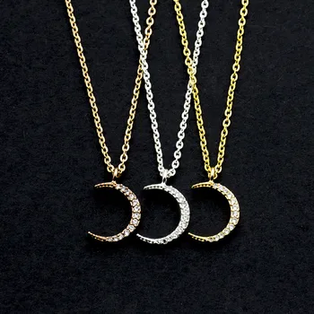 

Wholesale 10pcs/lot Crescent Moon Pendant Necklace Women BFF Gifts Soy Luna Crystal Jewelry Rose Gold Color Chain Collar Mujer