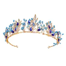Bride Crown Golden Blue Crystal Tiara Women Bridal Wedding Headwear Headband Decoration Charming Party Gifts Bride Crown Golden Blue Crystal Tiara Women Bridal Wedding Headwear Headband Decoration Charming Party Gifts